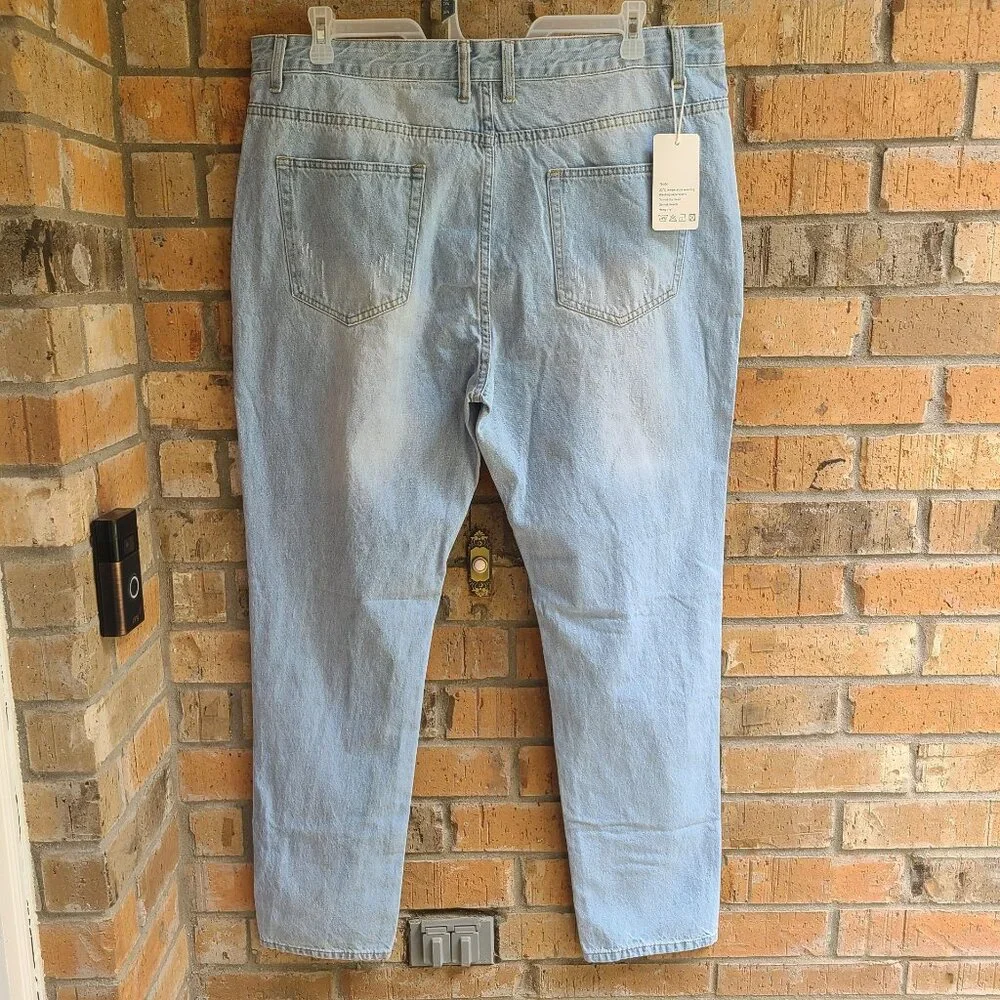 Mens Distressed Jeans Slim Fit High Rise Light Blue Size 40